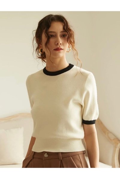 banessa Elegant Knitwear Crew Neck Vintage Women's T-Shirt