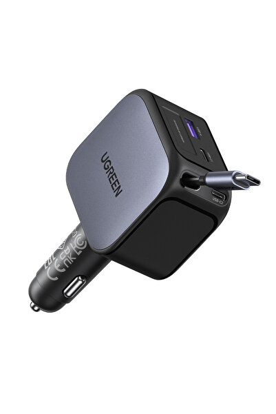 Ugreen 145W USB-C Makaralı Dahili Kablolu Hızlı Araç Çakmaklık Şarj Cihazı, 2...