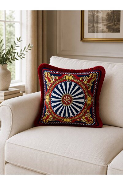 adenkahome NAPOLİ serija, crvena jastučnica od antilopa sa resama 43x43 cm (d...