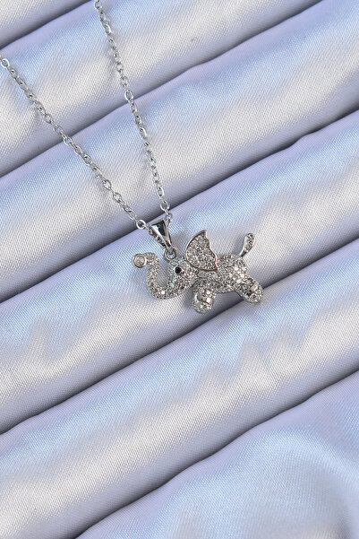 OGHAMAY 316L Steel Chain Silver Color Zircon Stone Elephant Necklace