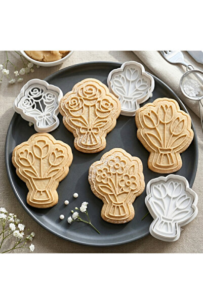 Lorvia 4-Piece Flower Bouquet Cookie Mold Set – Sugar Paste, Cookie, and Play...
