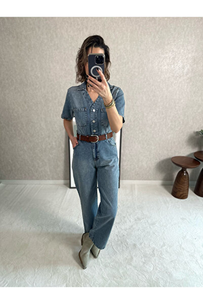 Gardropmikseri Kısa Kol Denim Tulum