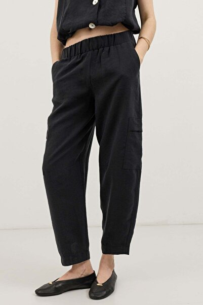 Antioch Black Lyocell Blend Barrel Pants