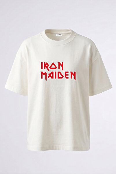 Anetos Tricou oversize alb din bumbac cu imprimeu pe spate Iron Maiden Design