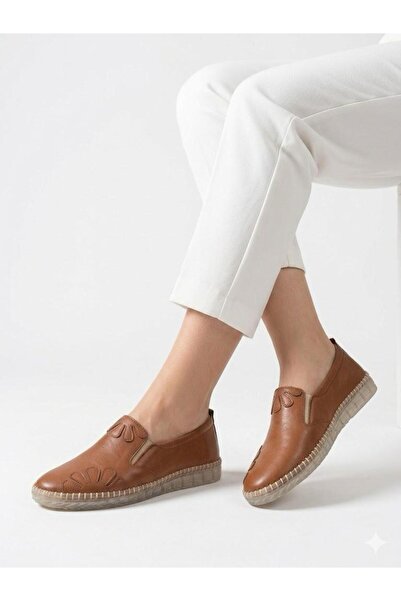 Lütfi Women's Tan Genuine Leather Orthopedic Soft Sole Casual Shoes