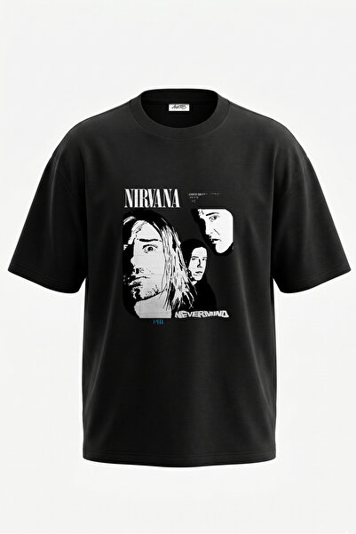 Anetos Nirvana Nevermind dizajn, pamučna crna oversize majica sa štampanim le...