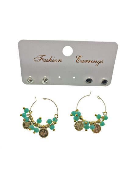OGHAMAY Gold Color Green Beads Stylish Dangle Handcrafted Combination Earring...