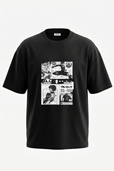 Anetos Tricou oversize negru din bumbac cu imprimeu pe spate Blue Lock Isagi ...