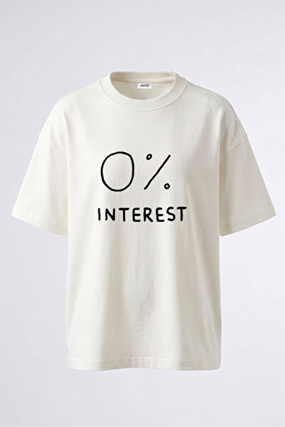 Anetos 0 Percent Interest Design Back Printed Cotton White Oversize T-Shirt