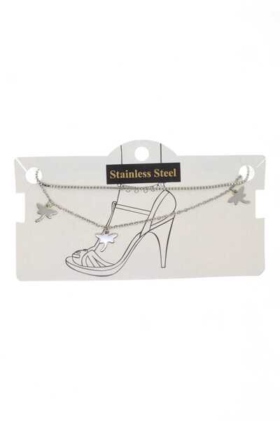 OGHAMAY Silver Color Elevator Sf 3 Dragonfly Steel Anklet - 3436