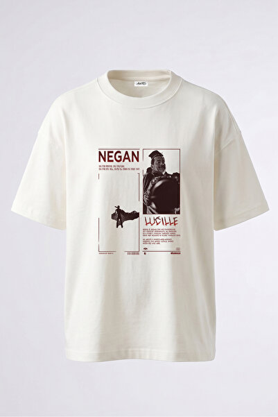 Anetos Negan Lucille dizajn, pamučna bela majica sa leđnim printom, oversize