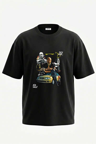 Anetos Tricou oversize negru din bumbac cu imprimeu pe spate Better Call Saul...
