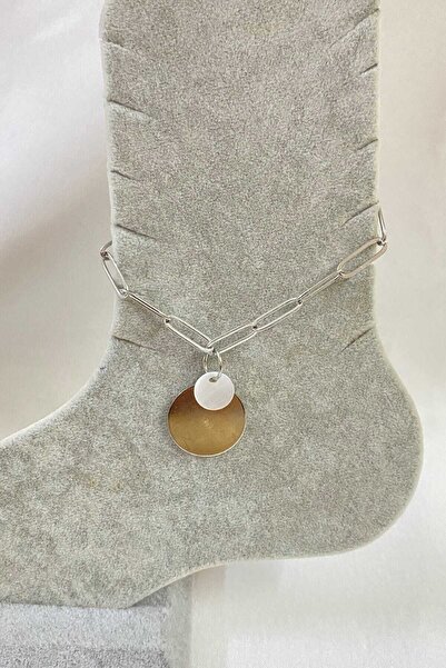 OGHAMAY Silver Color Two Sequin Model Paperclip Chain Steel Anklet - 3244