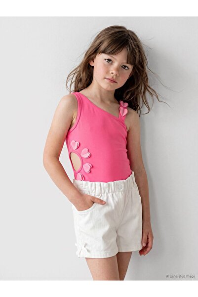LC Waikiki LCW Kids Pembe Kalp Aplikeli Fırfırlı Kız Çocuk Mayo