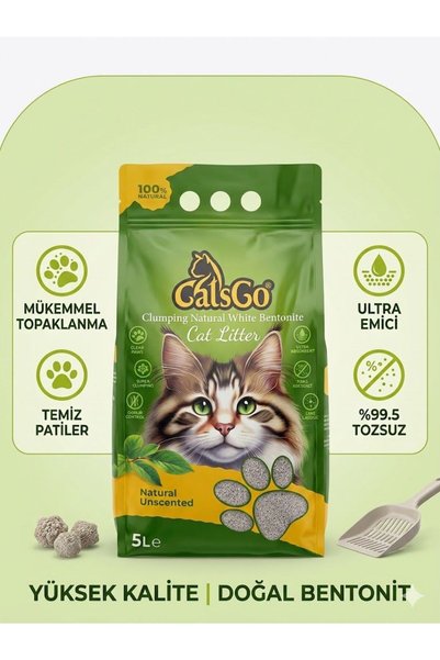 VELORA GRUP CatsGo Doğal Kokusuz Topaklanan Bentonit Kedi Kumu 5 Lt Ultra Emi...