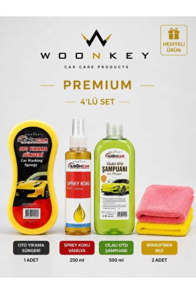 woonkey Premium 4'lü Oto Bakım Seti Cilalı Oto Şampuanı 500 ml Sprey Koku Van...