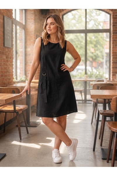 Vinola Yikamali Linen Denim High Quality Stylish Dress with Pocket Accessories