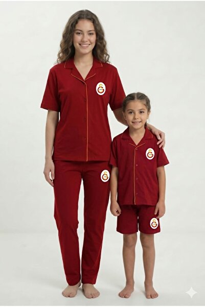 Galatasaray Anne Kız Pijama Kısa Kollu Kare Yaka Önden Düğmeli Pijama Takımla...
