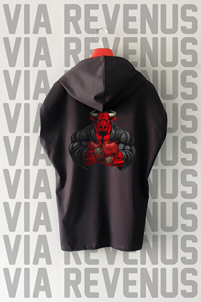 Vordevia Bull Boxing Front and Back Printed Zero Sleeve Hooded 100% Cotton Sp...