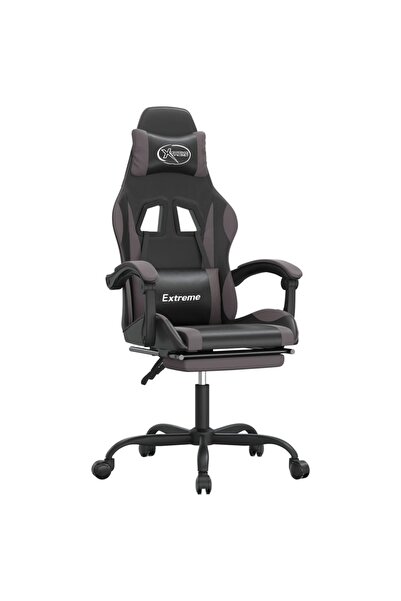 vidaxl Scaun de gaming cu suport picioare, negru/gri, piele ecologică