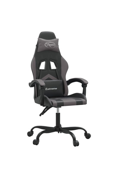 vidaxl Scaun de gaming pivotant, negru și gri, piele ecologică