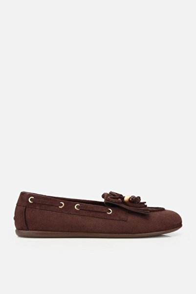 Yaya by Hotiç Kadın Kahverengi Süet Fiyonk Detaylı Bağcıklı Loafer