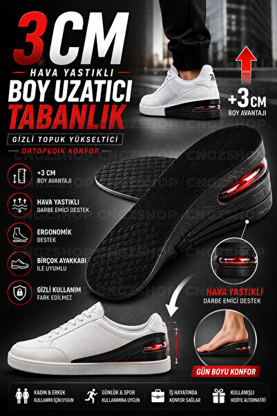 CNGZSHOP 3 CM Hava Yastıklı Boy Uzatıcı Tabanlık Gizli Topuk Yükseltici Ortop...
