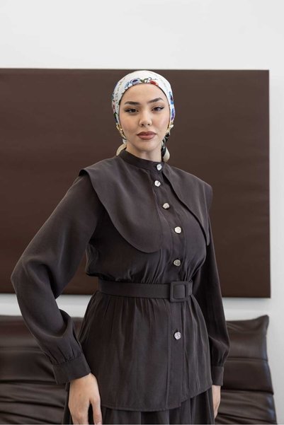 MYGİYİMİSTANBUL Baby Tunic Skirt Set with Collar Belt, Premium Tencel Fabric