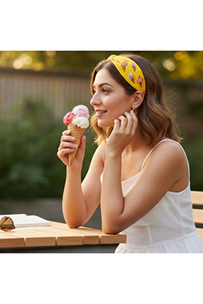Generic Handcrafted Yellow Ice Cream Embroidered Headband