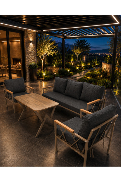 UFUK HOME Miray Cappuccino Metal 311 Masalı Antrasit Balkon Bahçe Oturma Grub...