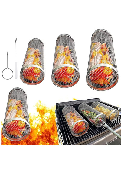 TAPIT Rolling Grilling Basket Stainless Steel Portable Barbecue Grill 304 Out...