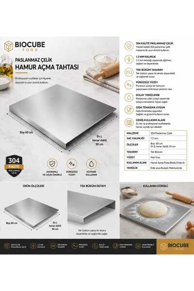 Orianna Design 304 Paslanmaz 50X60 cm Tek Bükümlü Metal Tezgah Koruyucu Kesme...