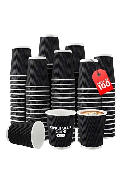 Duravel Disposable Coffee Cups, Black Ripple Wall Insulated Paper Cups, 12 oz...