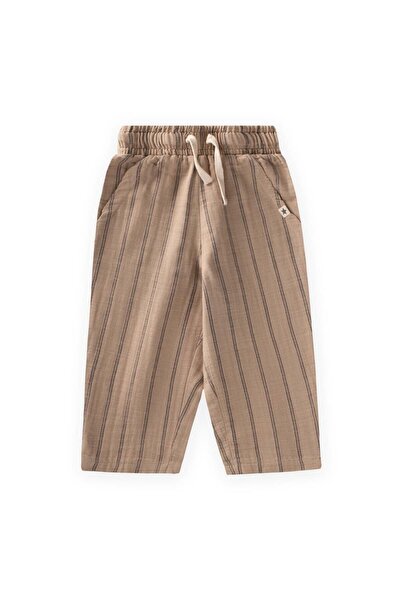 Cigit Pantaloni din muselină 1-10 ani, cu dungi duble, culoare nurcă