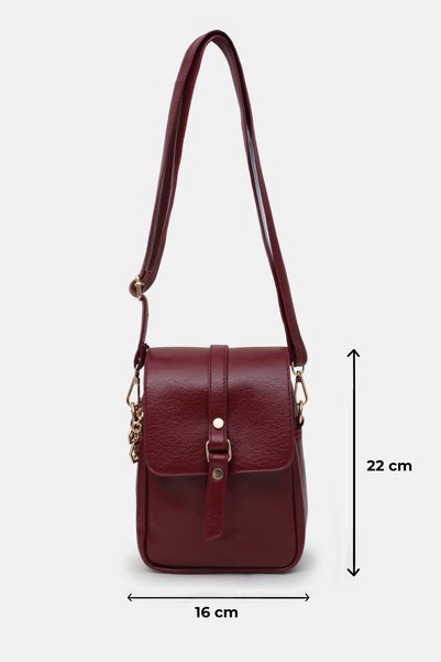 Maslan Bags Women's Burgundy Covered 2-Compartment Zippered Crossbody and Shoulder Bag 22X16 cm