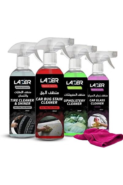 Lazer طقم تنظيف السيارة 4 قطع 500 مل |   ملمع إطارات السيارات، منظف بقع الحشر...