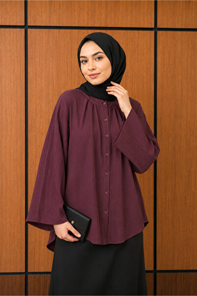 SADEL Oversize Düğme Kapamalı İspanyol Kol Detaylı Tunik - Bordo
