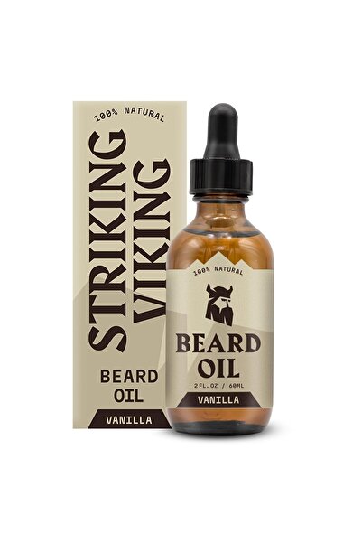 Striking Viking زيت اللحية بنكهة الفانيليا للرجال - بلسم طبيعي المصدر مع زيوت...