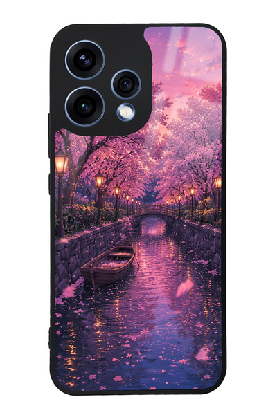 Spoyi Oppo Reno 15 Sakura Twilight Canal Tasarımlı Glossy Telefon Kılıfı