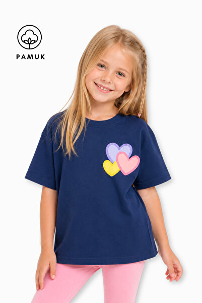 difa kids Tricou de vară pentru fete, cu mânecă scurtă, cu imprimeu inimă
