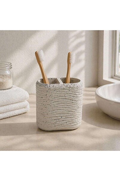 PAN HOME Tuscany Polyresin Toothbrush Holder 11x6.2x11cm - Beige