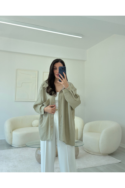 LUUNA STORE Cămașă supradimensionată din Tencel, verde măsliniu