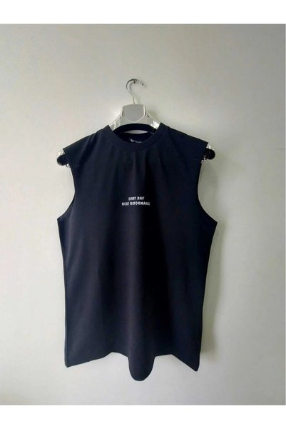 shams style Men's Oversize Crew Neck Sleeveless Paris Print T-Shirt - Long Cut
