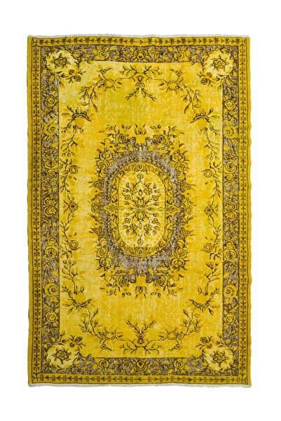 KilimCo. Sarı Renk Kabartmalı Vintage Isparta Halısı 170x280 cm (4.76 m²)