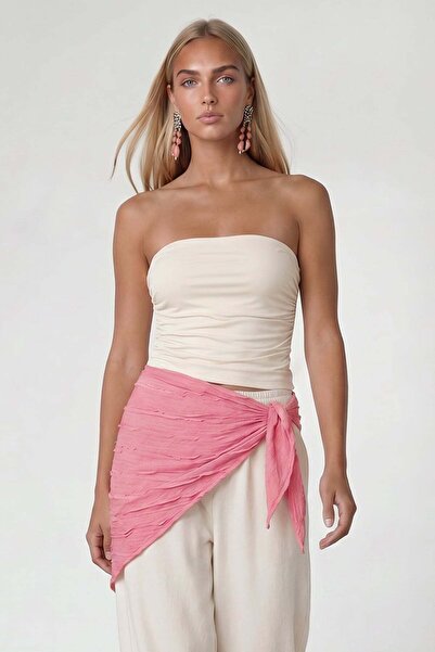 Trend Alaçatı Stili Pink Tie-Dye Detailed Ruffle Fabric Waist Accessory Pareo...
