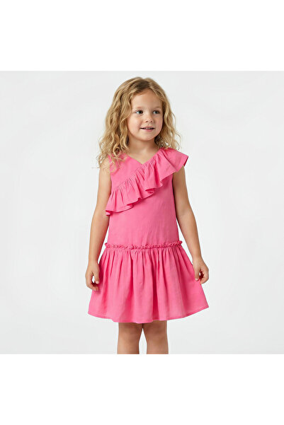 Juniors V-neck Sleeveless A-line Dress with Ruffles
