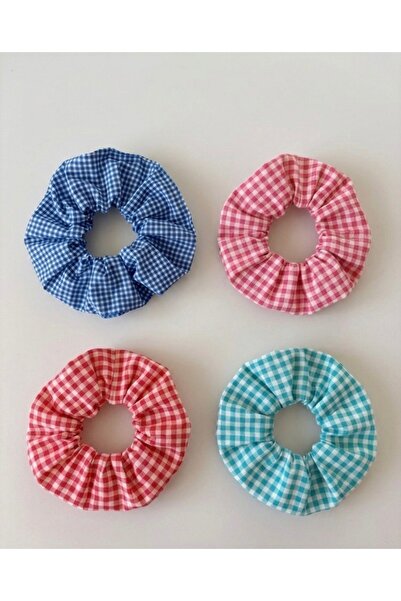 GENCATELİER Kadın 4'lü Pötikare Desenli Kumaş Scrunchie Simit Toka Seti