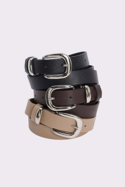 Tudors Ženski set od 3 crna, bordo i smeđa kaiša, 3 cm