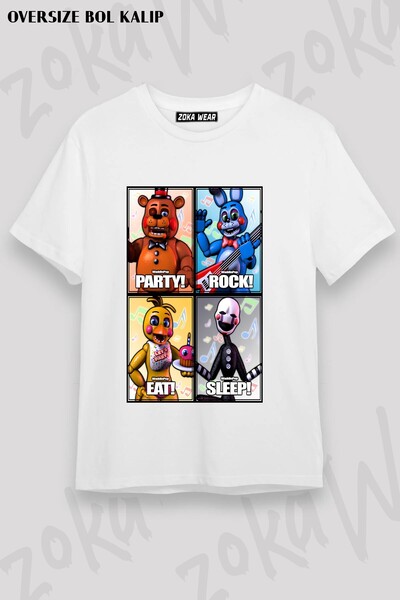 ZOKAWEAR Unisex Loose Fit Fnaf Five Nights V14 Printed T-Shirt