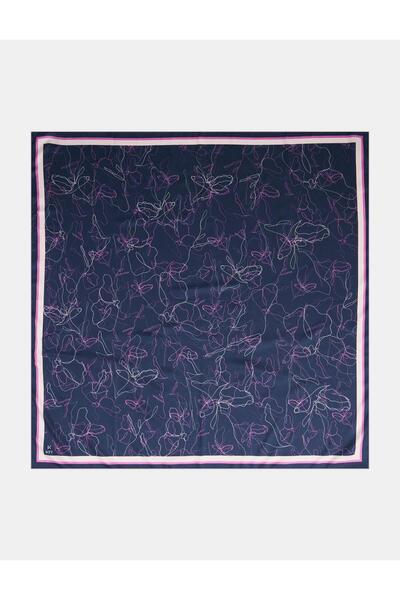 KYR Linear Floral Pattern Scarf Navy Blue-Pink